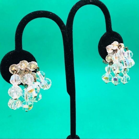 Vintage A/B crystal cluster earrings - Picture 5 of 5
